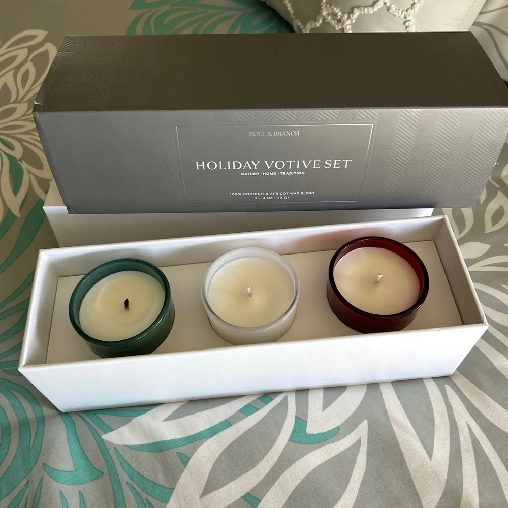 Boll & Branch Holiday Votive Candle Trio 100% Coconut & Apricot Wax Blend